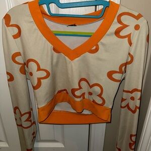 Orange Floral V-Neck Crop Top